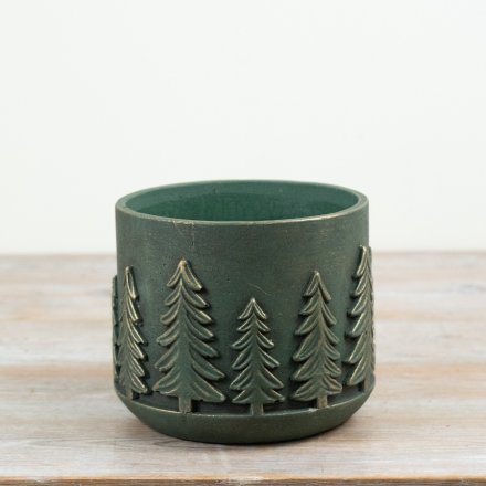 Bring rustic woodland styling to your range with this forest green cement planter.
