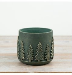 Add instant woodland appeal to your range with this forest green cement planter.
