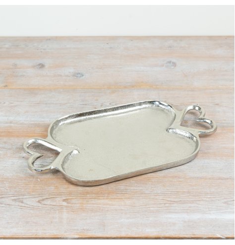 Enhance interior displays with this sleek and elegant aluminum decorative tray.