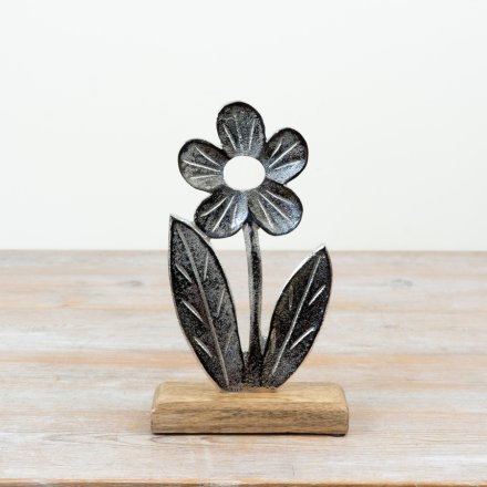 Aluminium & Wood Flower Décor, 22cm 