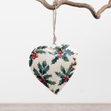 A charming heart-shaped metal decoration finished with a traditional holly and berry pattern. 