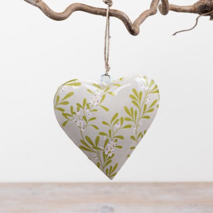 Mistletoe Heart Decoration, 10cm 
