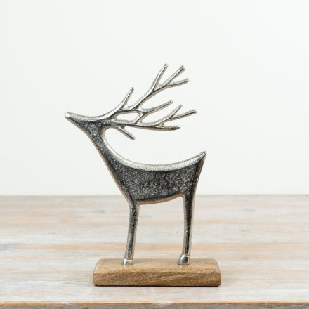 31cm Reindeer Christmas Ornament on Wooden Base