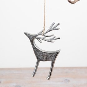 This decorative 17cm reindeer ornament features a simple sculptural silhouette crafted from aluminium with a soft metall