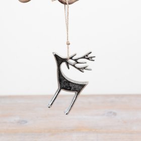 Reindeer ornament features a simple sculptural silhouette crafted from aluminium with a soft metallic finish.