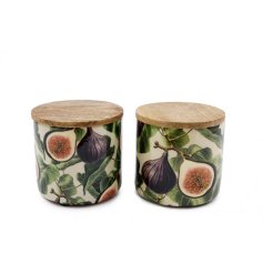 Add colour and style to the home with this assortment of 2 richly designed pomegranate and fig storage jars.