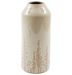 Enhance your decor with this stylish Cream Vase featuring a beautiful tree emboss design.