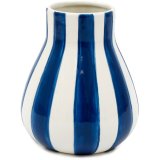 An elegant vase with a hand finished stripe design in a rich blue hue. 