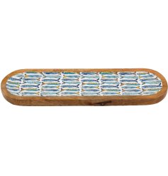 Bring vintage coastal flair to your space with this charming Sardine Enamel Tray.