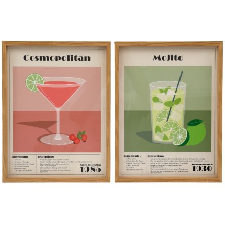 2/A Mojito/Cosmo Cocktail Wall Art, 40cm 