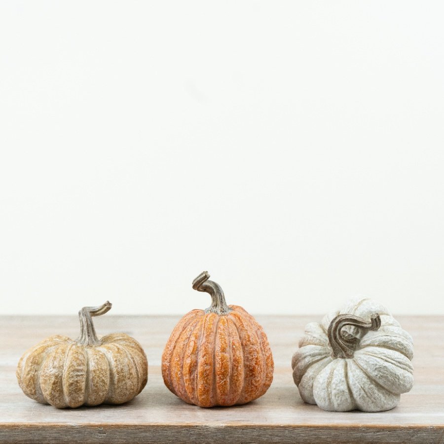 Chic collection of resin pumpkin decor for a festive touch.