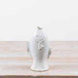 Charming porcelain fish vase in white perfect for fresh blooms or adding nautical elegance 