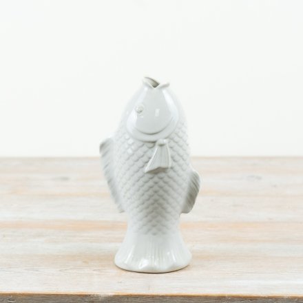 Ceramic White Fish Vase, 22.8cm