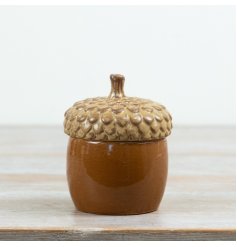 Bring cosy autumn vibes to your space with this elegant ceramic acorn jar.