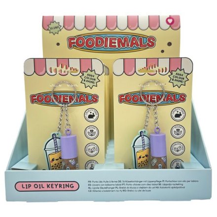 Foodiemals Bubble Tea Vanilla Lip Oil Stick with Charm Keyring