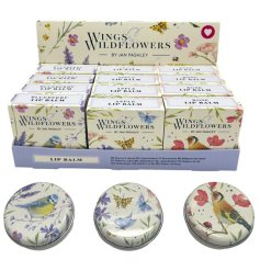 Jan Pashley Wings & Wildflowers Lip Balm, beautifully packed in a stylish tin.