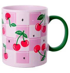 Enjoy your favorite beverage in style with this elegant cherry-themed porcelain mug.