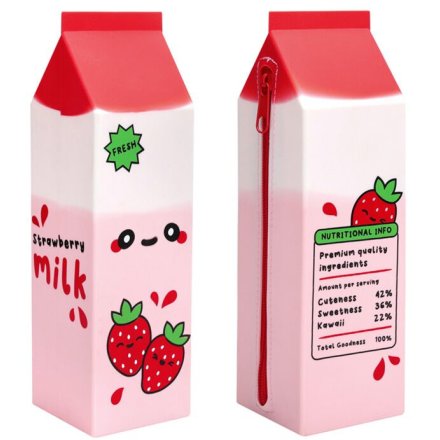 Foodiemals Strawberry Milk Carton Upright Pencil Case, 18cm 