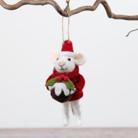 Crafted from soft felted wool with carefully stitched detailing, this lightweight hanging ornament has a handmade feel