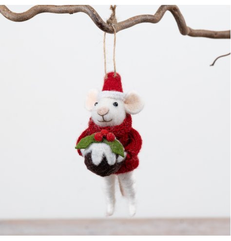 Bring festive cheer with this charming handcrafted Felt Mouse Hanging ornament.