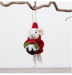 Add a touch of handcrafted charm to festive collections with this delightful Felt Mouse Hanging Decoration.