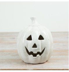Add subtle autumn charm to Halloween decor with this terracotta pumpkin, perfect for seasonal collections.