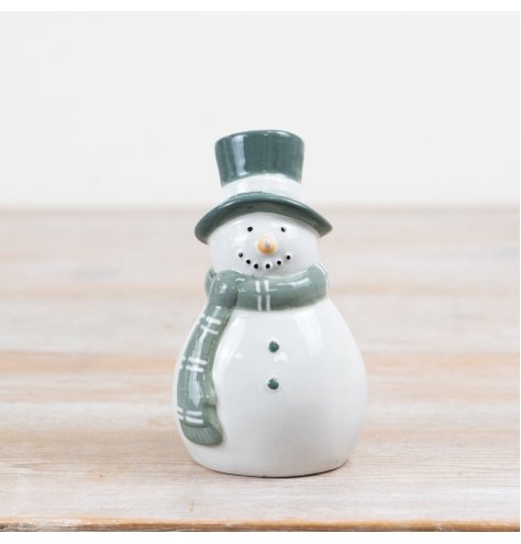 A delightful glazed snowman decoration for the holidays.