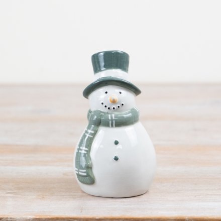 Glazed 16cm Snowman Deco