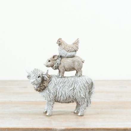 Resin Farm Animal Stack Ornament, 17.5cm 