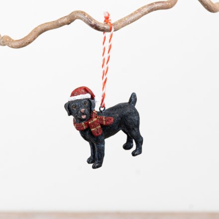 Festive Dog Tree Hanger, 8cm 