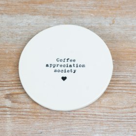 Enjoy every sip with the sleek "Coffee Appreciation Society" porcelain coaster.