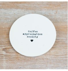 Enjoy every sip with the elegant "Coffee Appreciation Society" porcelain coaster.