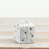 Delightful glowing gift box ornament with lights.