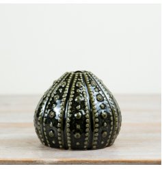 Add coastal charm to your space with this 10 cm Sea Urchin Vase in rich dark green porcelain