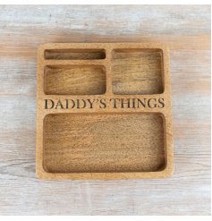 Blending everyday practicality with rustic charm, this multi-compartment wooden tray keeps daily essentials 