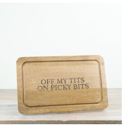 Handcrafted wooden serving board with a charming rustic look.