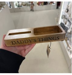 Stylish brown wooden mobile stand—ideal for keeping Dad’s essentials neatly organised.