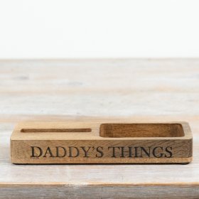 Stylish wooden mobile stand in deep brown—ideal for keeping Dad’s essentials neatly organised.