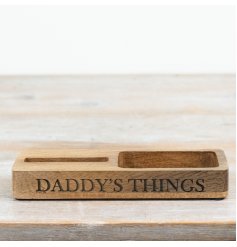 Stylish brown wooden mobile stand—ideal for keeping Dad’s essentials neatly organised.