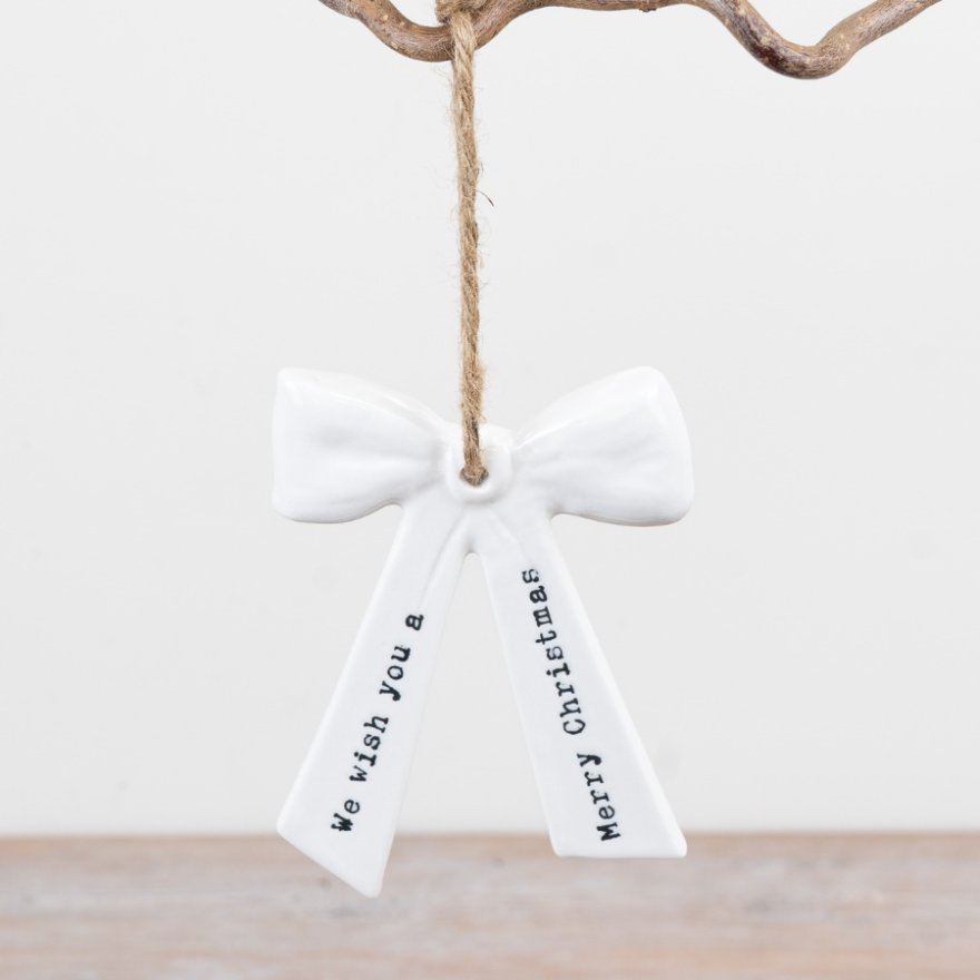 Hanging "We Wish You a Merry Christmas" Bow, 12cm 