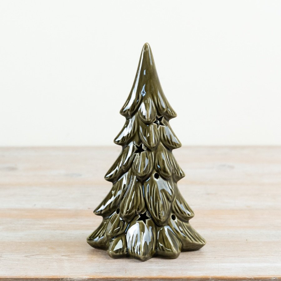 Add a contemporary glow to your festive range with this ceramic Christmas tree LED decoration.