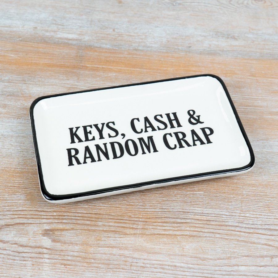 Stay stylishly organized with the "Key, Cash & Random Crap" tray for all your daily essentials.