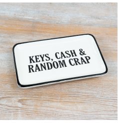Keep your essentials organized in style with this "Key, Cash & Random Crap" tray