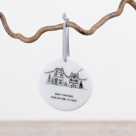 Add a thoughtful festive accent to seasonal displays with this elegant marble hanging decoration