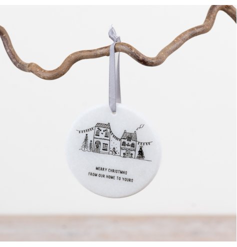Bring cosy charm to your festive décor with this stylish marble hanging ornament.