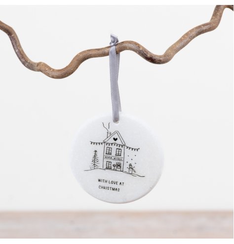 Enhance your festive décor with this stylish and elegant marble hanging ornament.