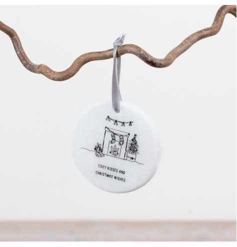 Enhance your seasonal décor with this chic marble hanging ornament for a subtle festive charm.