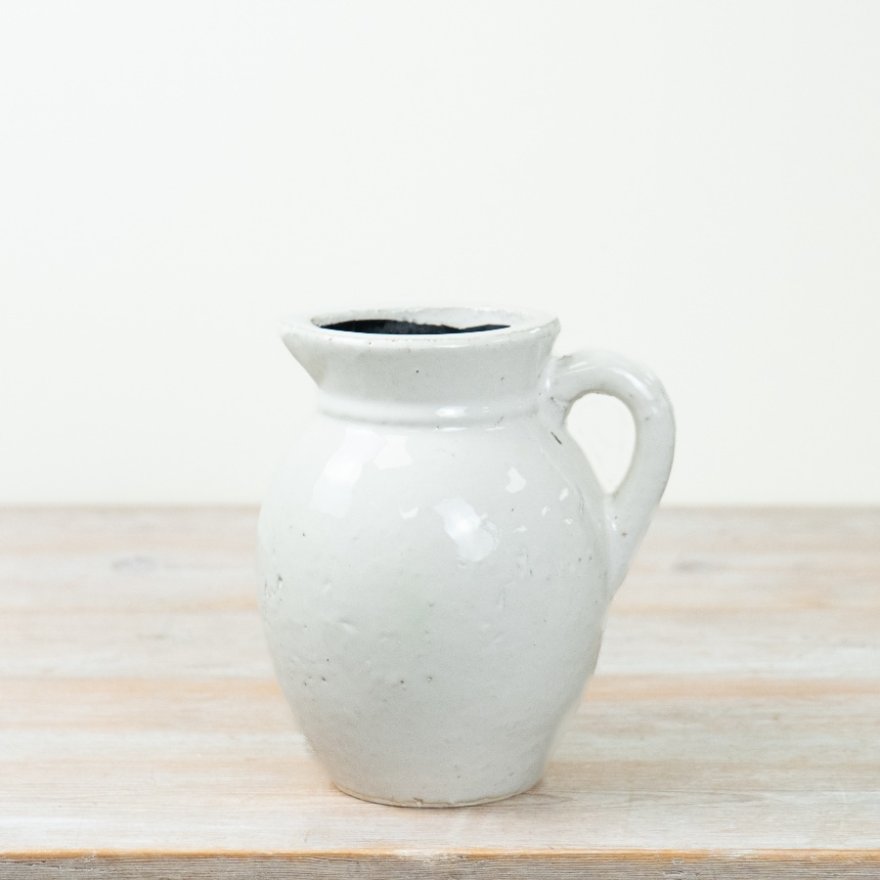 White Ceramic Pitcher Vase, 20cm 