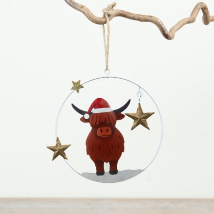 Christmas Highland Cow Hanger, 12cm