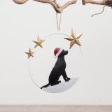 Dog Christmas ornament showcasing a sleek silhouette wearing a festive Santa hat for xmas decor.